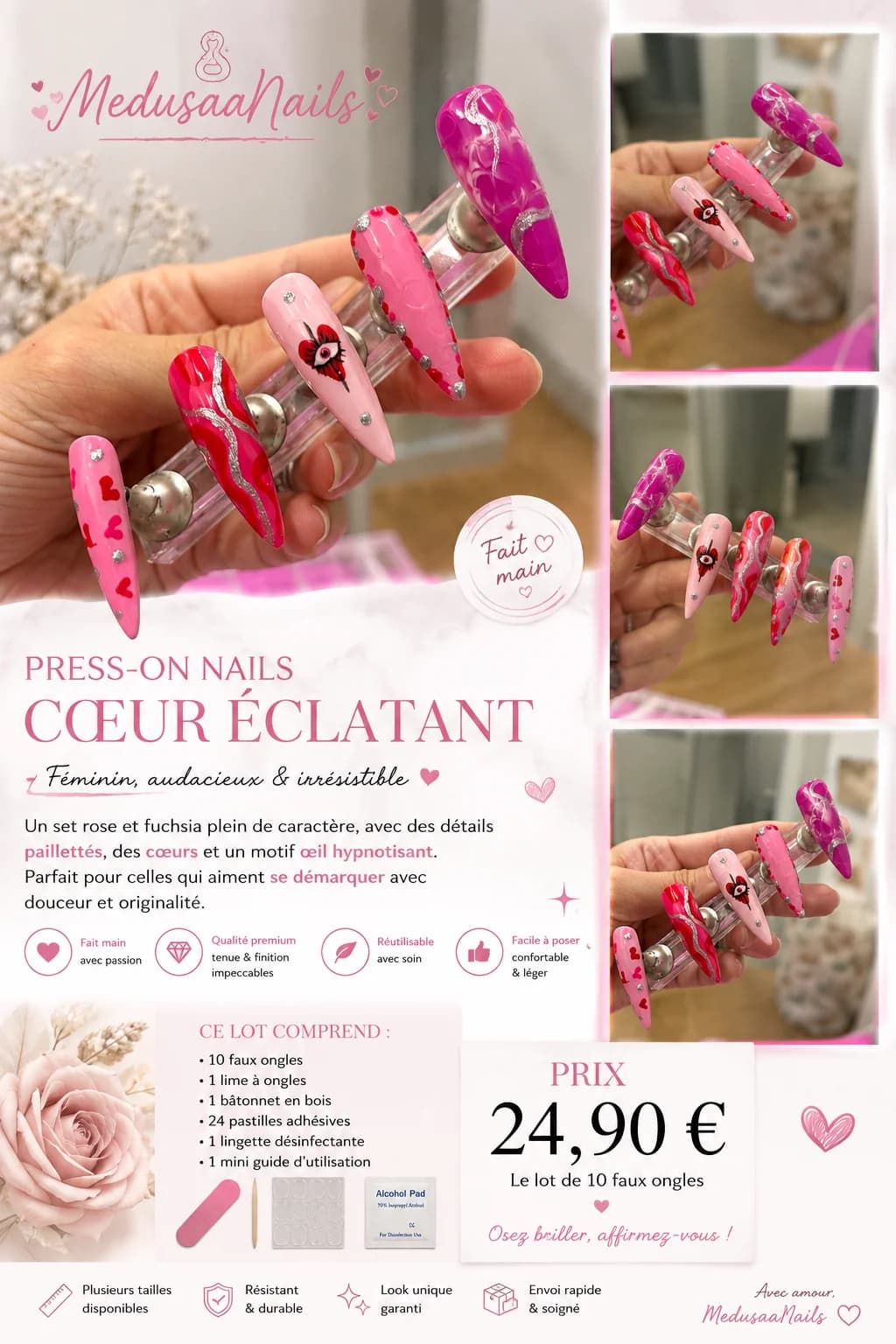 💗 Cœur Éclatant – Press-on Nails 💗