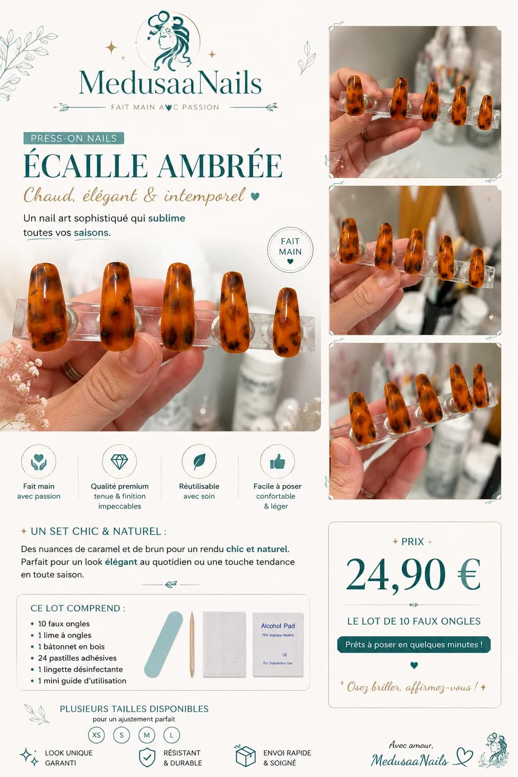 🧡 Amber Tortoise – Press-on Nails 🧡