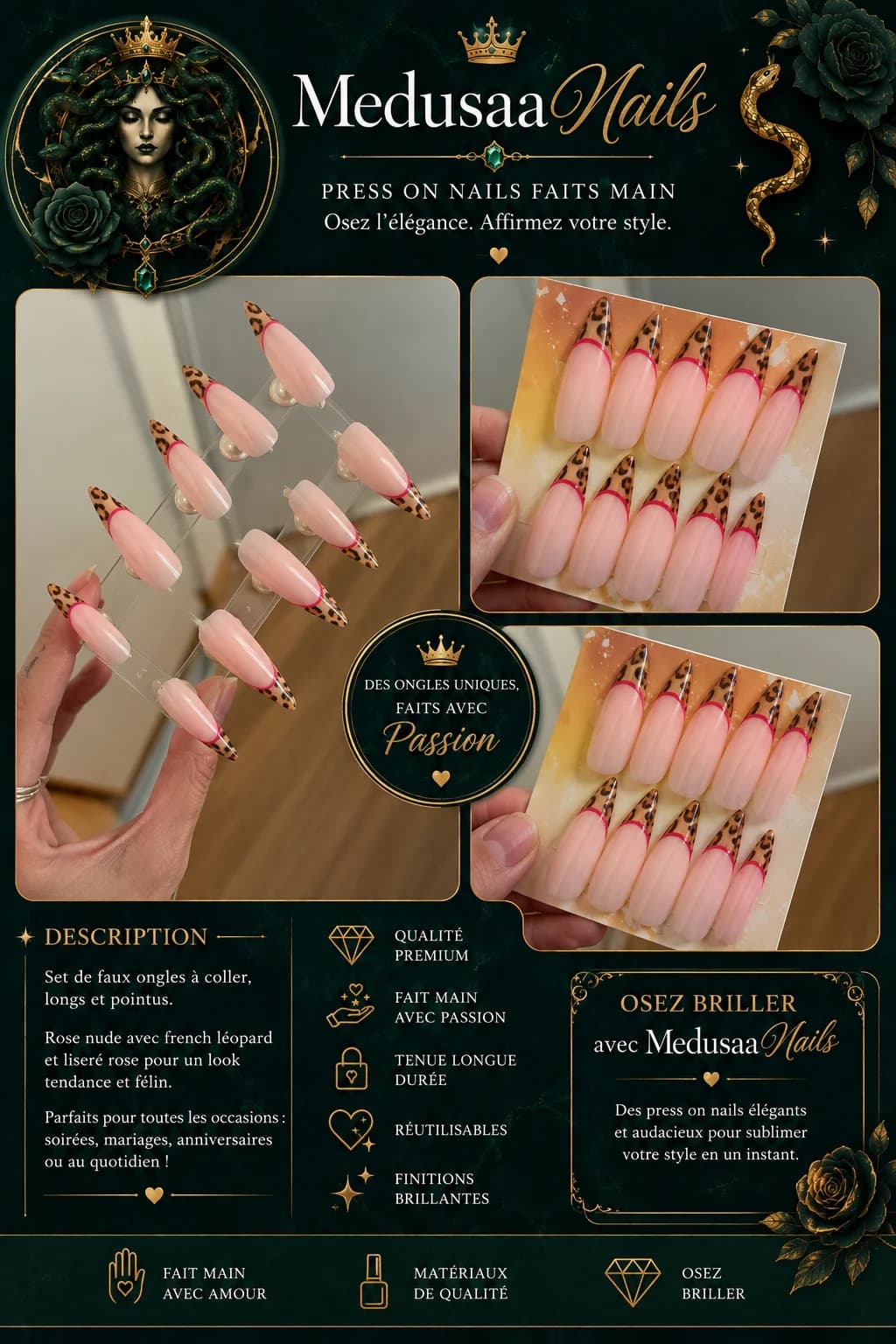 Press On Nails Léopard Girly 🌸 